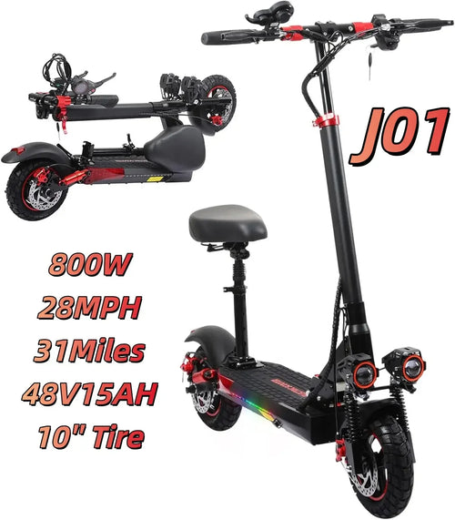 1200W all-terrain electric scooter for adults, 48V, long range, fast speed 30MPH, 11-inch tubeless tires, foldable scooter J01-800W-28MPH États-unis Trottinette électrique