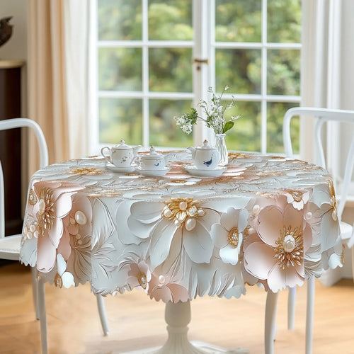 1 piece of round tablecloth printed with a 3D rose pattern, elegant rectangular tablecloth with floral print, home kitchen table cover, indoor and outdoor use, home decoration for Décoration maison