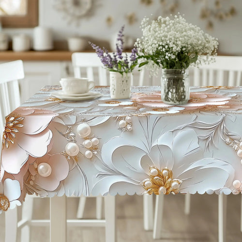 1 piece of round tablecloth printed with a 3D rose pattern, elegant rectangular tablecloth with floral print, home kitchen table cover, indoor and outdoor use, home decoration for Décoration maison